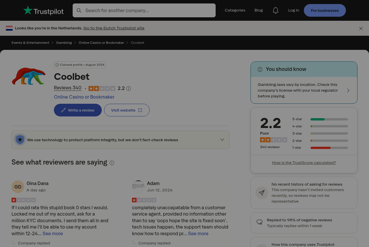 Captura de una página independiente asociada al dominio de Coolbet