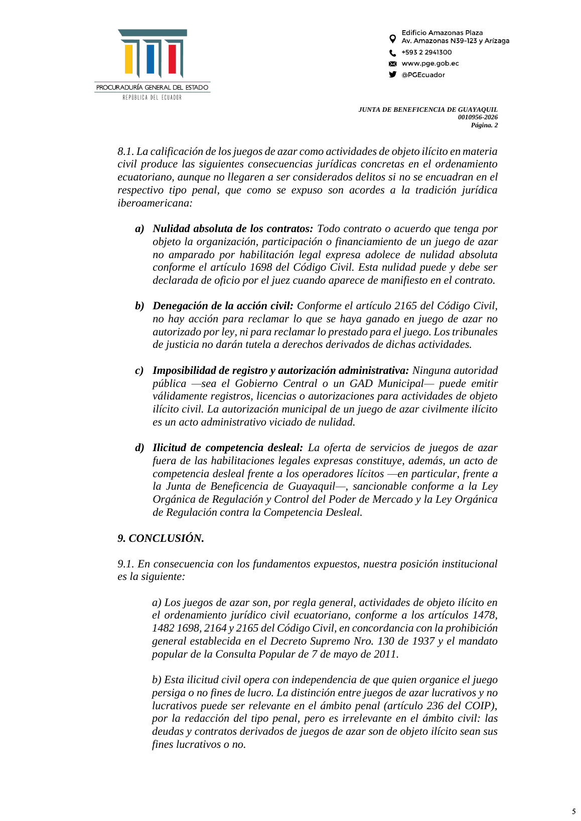 Captura suministrada del pronunciamiento oficial ecuatoriano de mayo de 2026