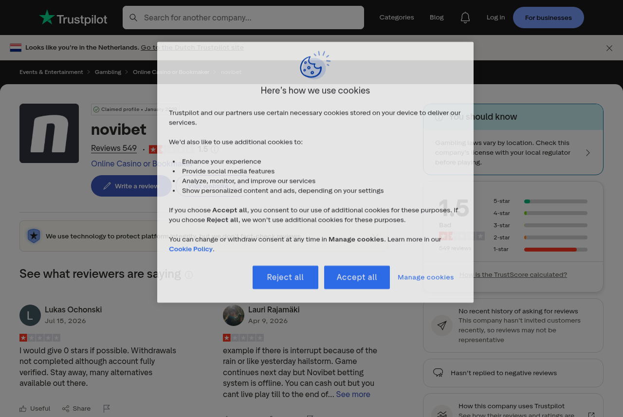 Captura de una página independiente de opiniones asociada al dominio de Novibet